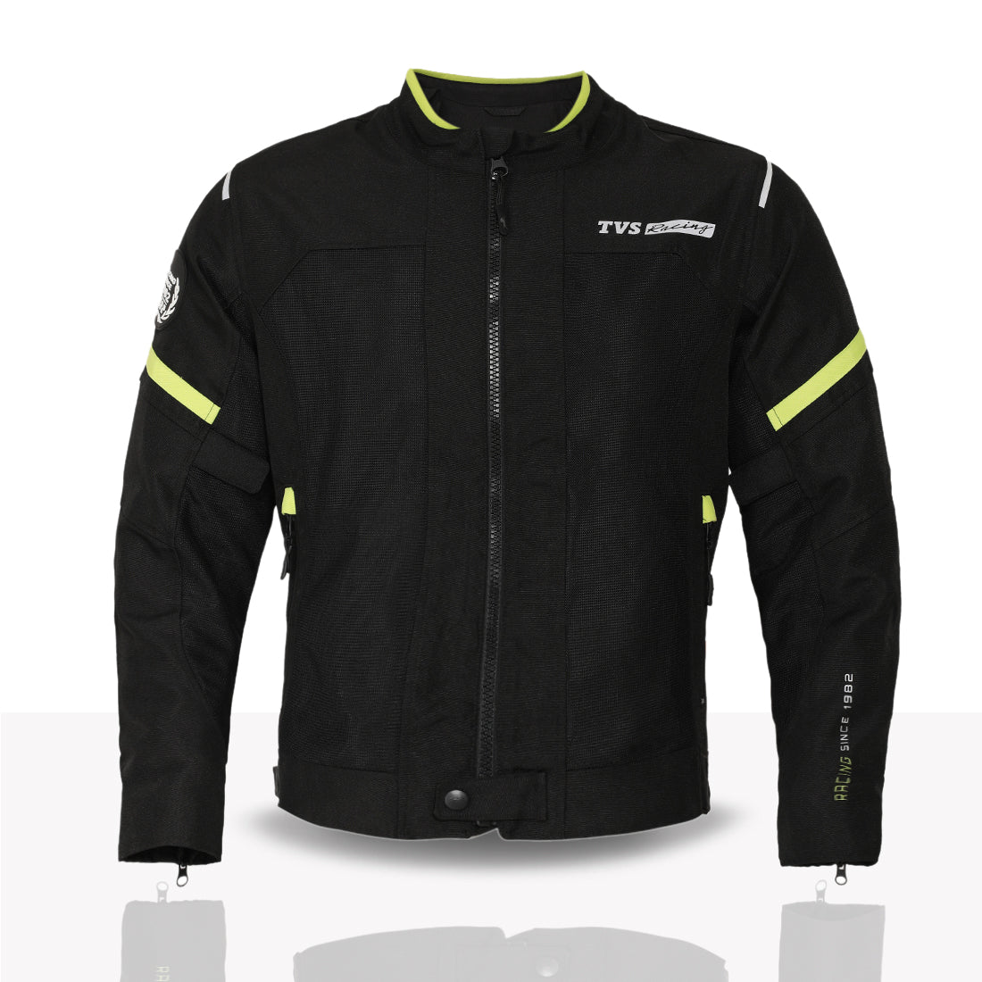 TVS Racing Tech-Core Road Jacket for Men | CE2 armour <5kN at Shoulders Elbows and Back | 600D Chassis | 310gsm Vent Mesh | High-Vis Reflective Tech| YKK zippers | Engineered for bikers